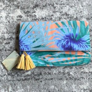 Kimchi Blue Tropical Print Tassel Foldover Clutch